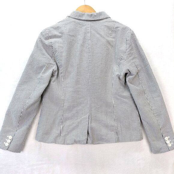 Gap Blazer Women Size 8 Gray White Seersucker Pin Stripe Nautical Preppy Classic - Picture 7 of 13